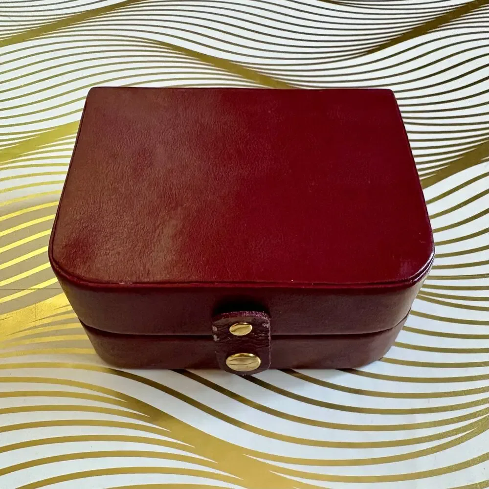 Vintage Burgundy Travel Jewelry Case Ring Roll Faux Leather Box